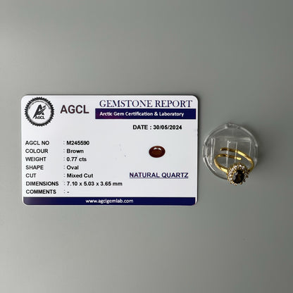 Pawnable BROWN Oval GEMSTONE Natural Quartz Adjustable Ring with AGCL Certification