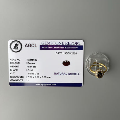 Pawnable BROWN Oval GEMSTONE Natural Quartz Adjustable Ring with AGCL Certification