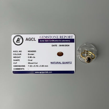 Pawnable BROWN Oval GEMSTONE Natural Quartz Adjustable Ring with AGCL Certification