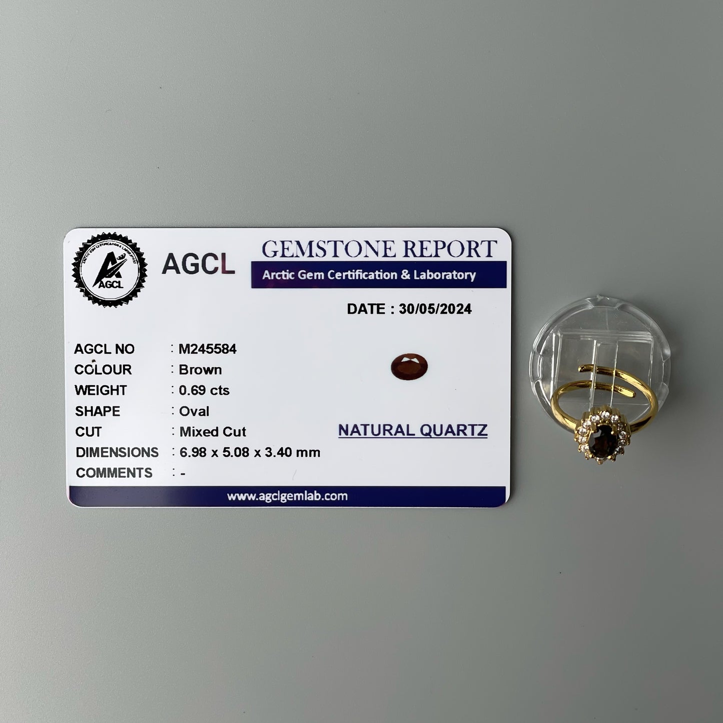 Pawnable BROWN Oval GEMSTONE Natural Quartz Adjustable Ring with AGCL Certification