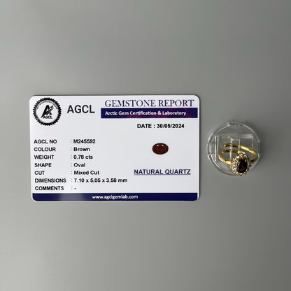 Pawnable BROWN Oval GEMSTONE Natural Quartz Adjustable Ring with AGCL Certification