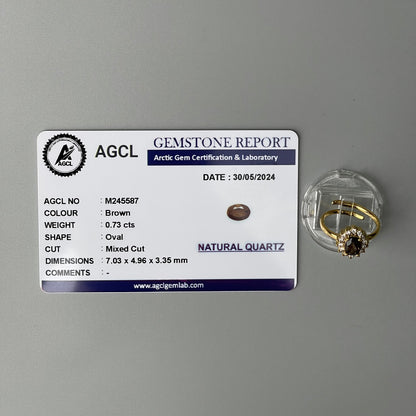 Pawnable BROWN Oval GEMSTONE Natural Quartz Adjustable Ring with AGCL Certification