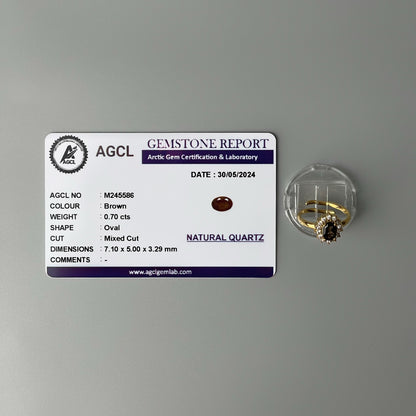 Pawnable BROWN Oval GEMSTONE Natural Quartz Adjustable Ring with AGCL Certification