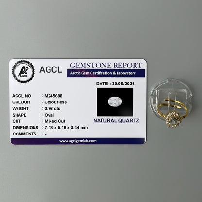 COLORLESS Pawnable Oval GEMSTONE Natural Quartz Adjustable Ring with AGCL Certification