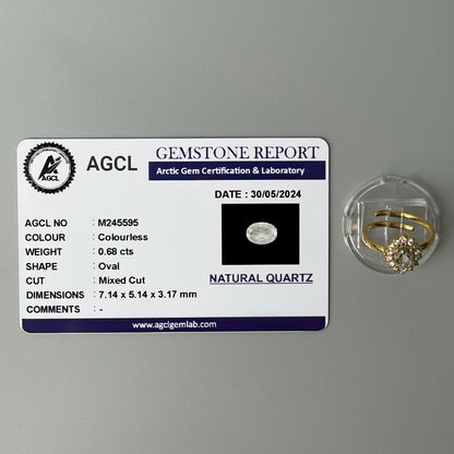 COLORLESS Pawnable Oval GEMSTONE Natural Quartz Adjustable Ring with AGCL Certification