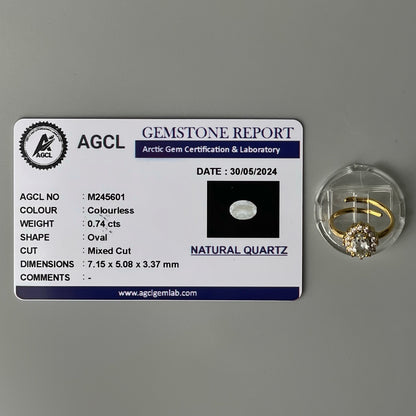 COLORLESS Pawnable Oval GEMSTONE Natural Quartz Adjustable Ring with AGCL Certification