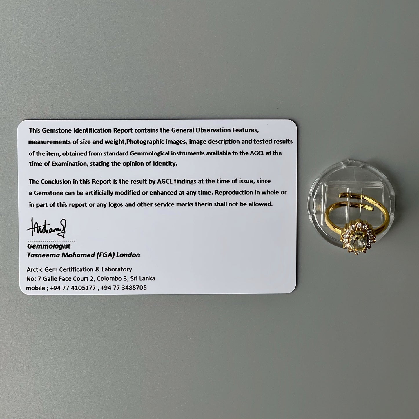 YELLOW TINT Pawnable Oval GEMSTONE Natural Quartz Adjustable Ring with AGCL Certification