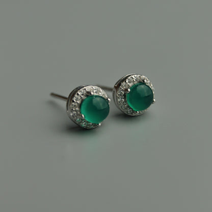 Pawnable Natural Chrysoprase Quartz Gemstone S925 Silver Stud Earrings with AGCL Certification
