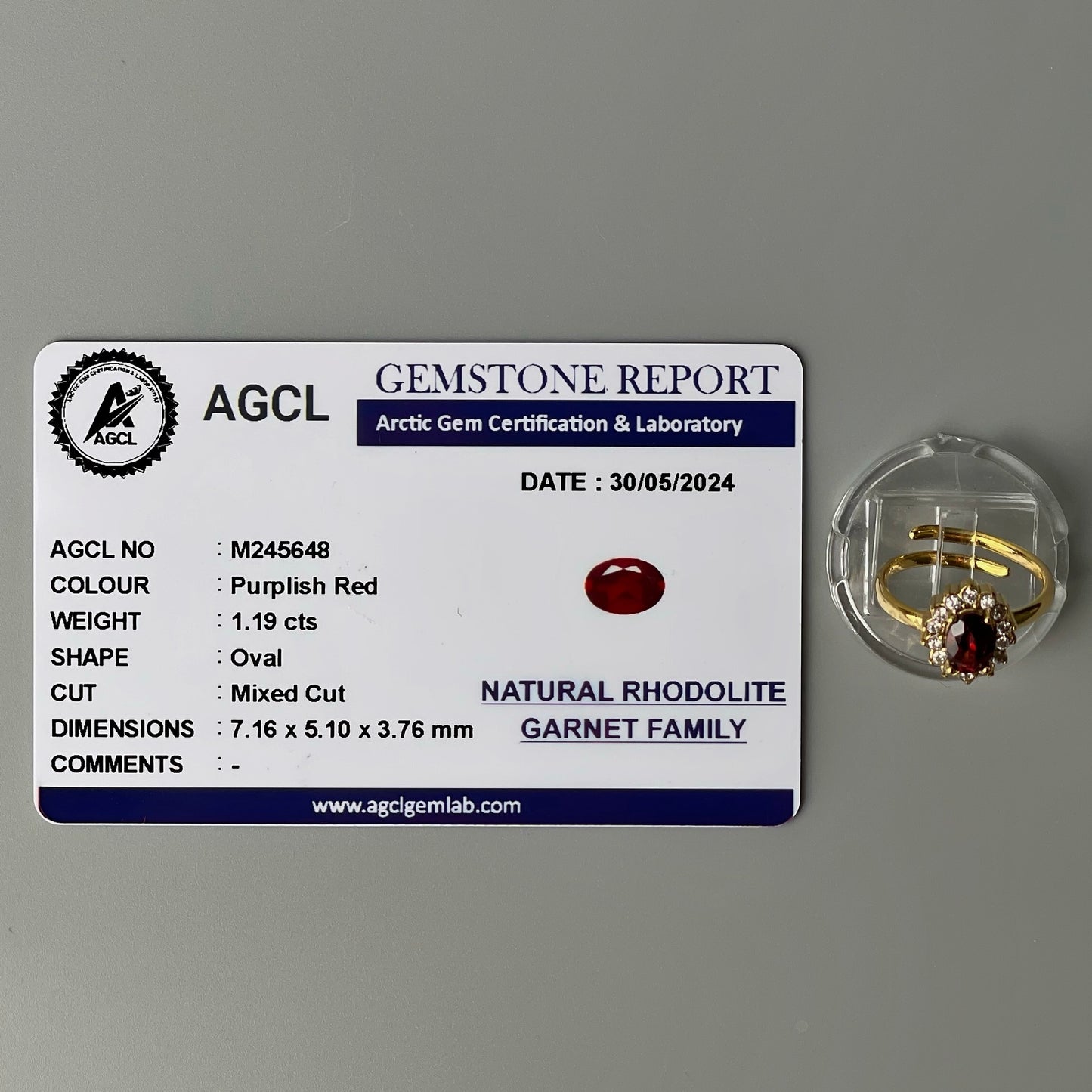 RHODOLITE GARNET GEMSTONE Pawnable Adjustable Ring Women's Accessories with AGCL Certification
