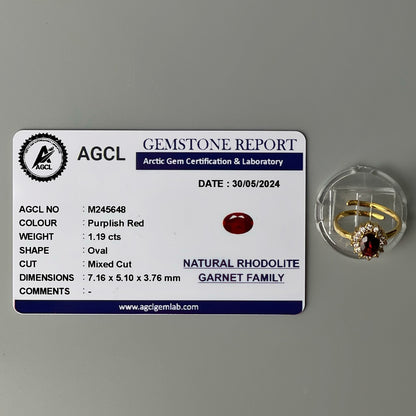 RHODOLITE GARNET GEMSTONE Pawnable Adjustable Ring Women's Accessories with AGCL Certification