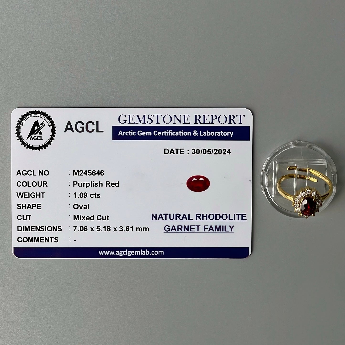 RHODOLITE GARNET GEMSTONE Pawnable Adjustable Ring Women's Accessories with AGCL Certification