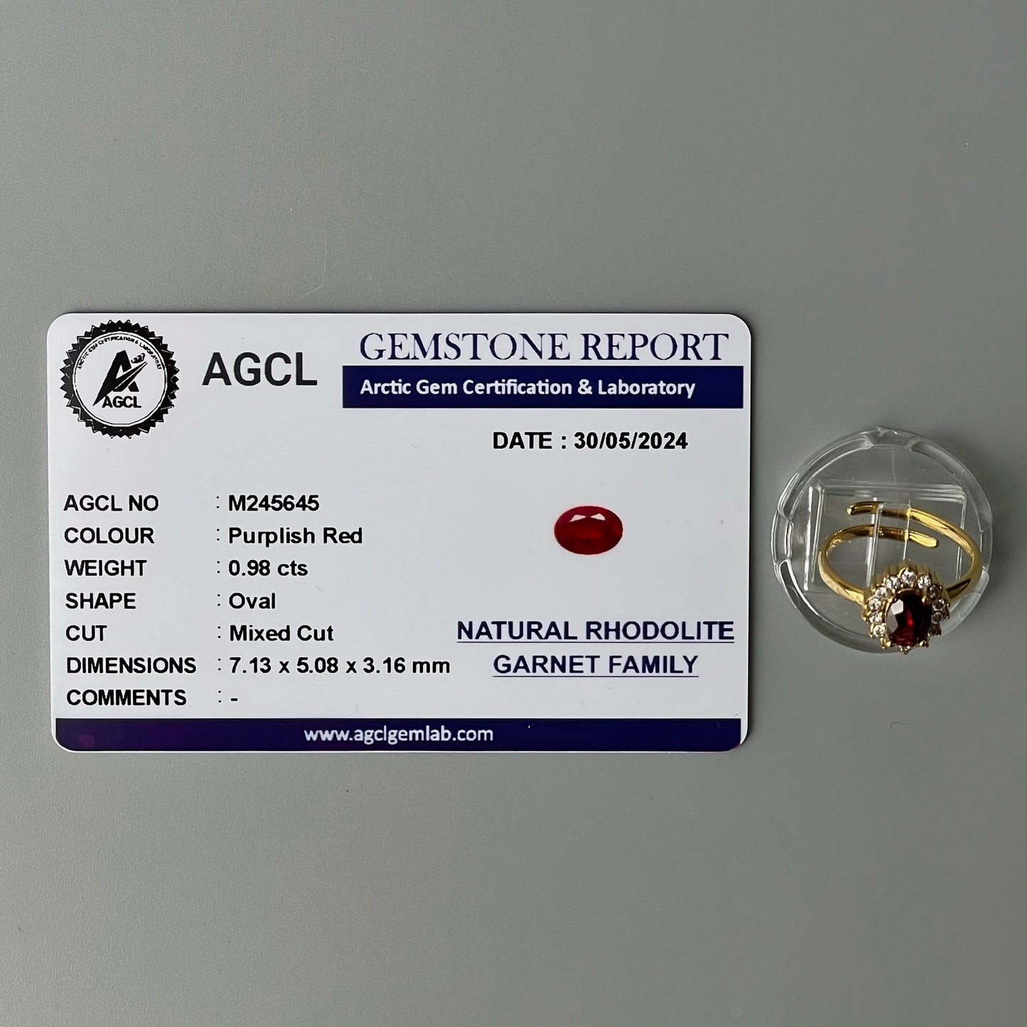 RHODOLITE GARNET GEMSTONE Pawnable Adjustable Ring Women's Accessories with AGCL Certification