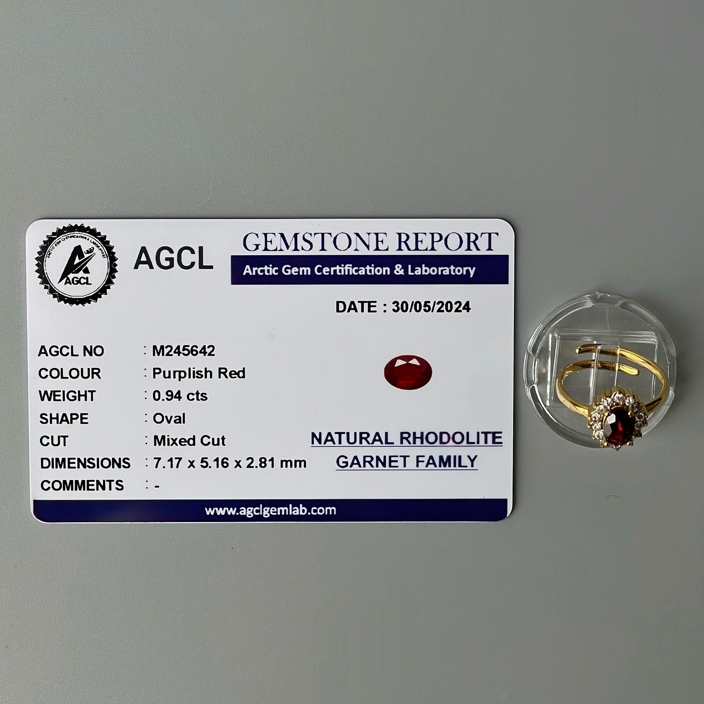 RHODOLITE GARNET GEMSTONE Pawnable Adjustable Ring Women's Accessories with AGCL Certification