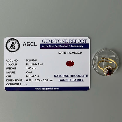 RHODOLITE GARNET GEMSTONE Pawnable Adjustable Ring Women's Accessories with AGCL Certification