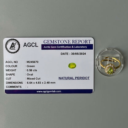 Peridot GEMSTONE Pawnable Adjustable Ring Women's Accessories with AGCL Certification