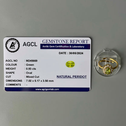 Peridot GEMSTONE Pawnable Adjustable Ring Women's Accessories with AGCL Certification