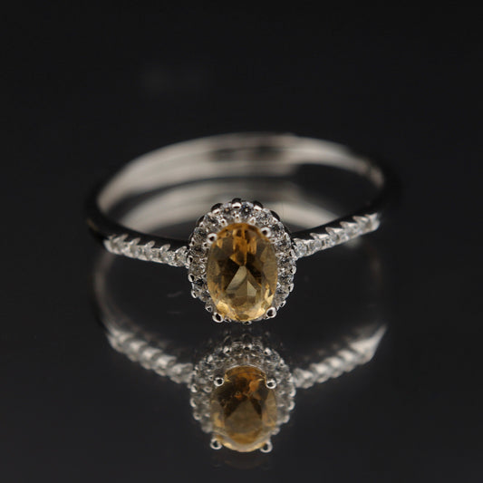 Silver Adjustable Ring Citrine Yellow Gemstone Pawnable Women's Accessories with AGCL Certification