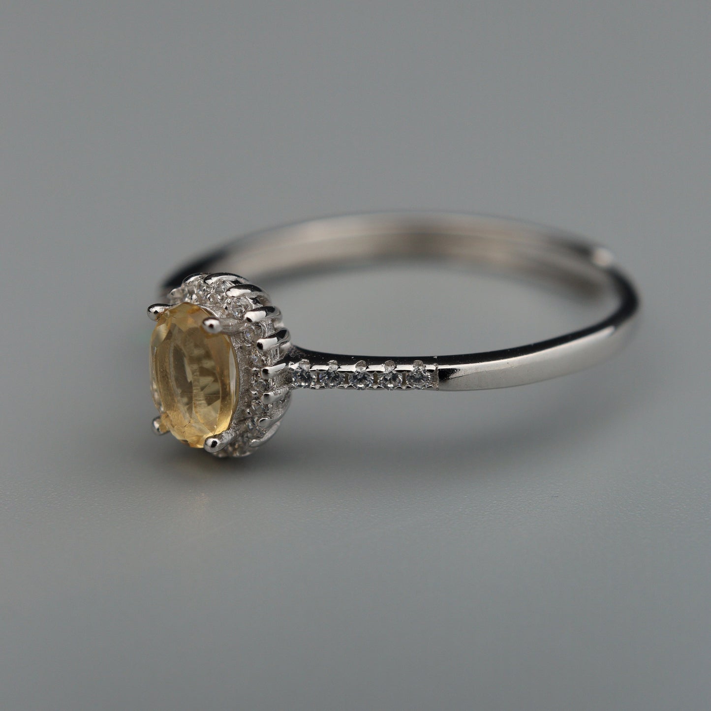 Silver Adjustable Ring Citrine Yellow Gemstone Pawnable Women's Accessories with AGCL Certification