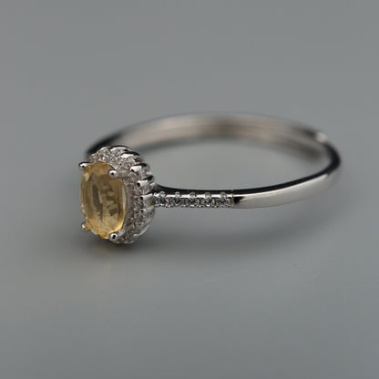 Silver Adjustable Ring Citrine Yellow Gemstone Pawnable Women's Accessories with AGCL Certification