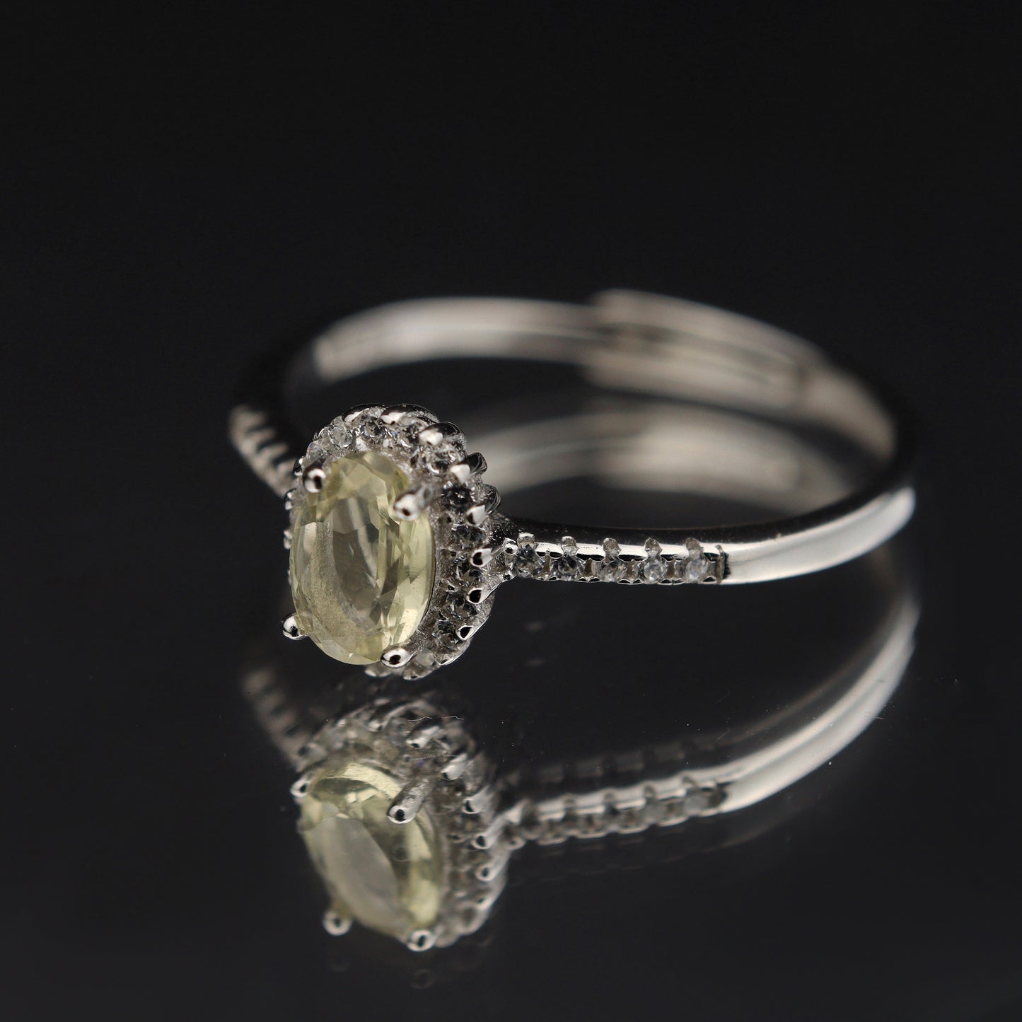 Silver Adjustable Ring Citrine Light Yellow Gemstone Pawnable Women's Accessories with AGCL Certification