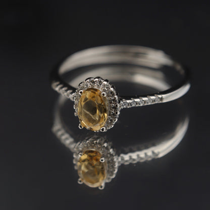 Silver Adjustable Ring Citrine Yellow Gemstone Pawnable Women's Accessories with AGCL Certification