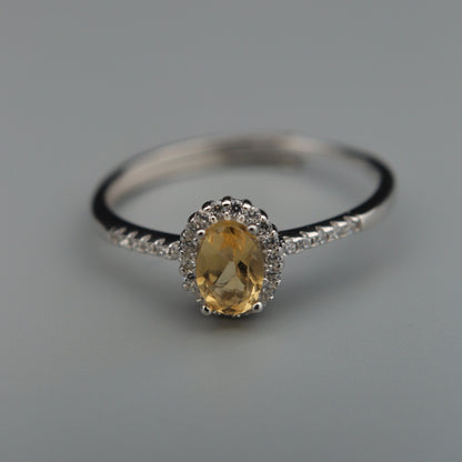 Silver Adjustable Ring Citrine Yellow Gemstone Pawnable Women's Accessories with AGCL Certification