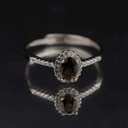 Silver Adjustable Ring Natural Smoky Quartz Gemstone Pawnable Women's Accessories with AGCL Certification