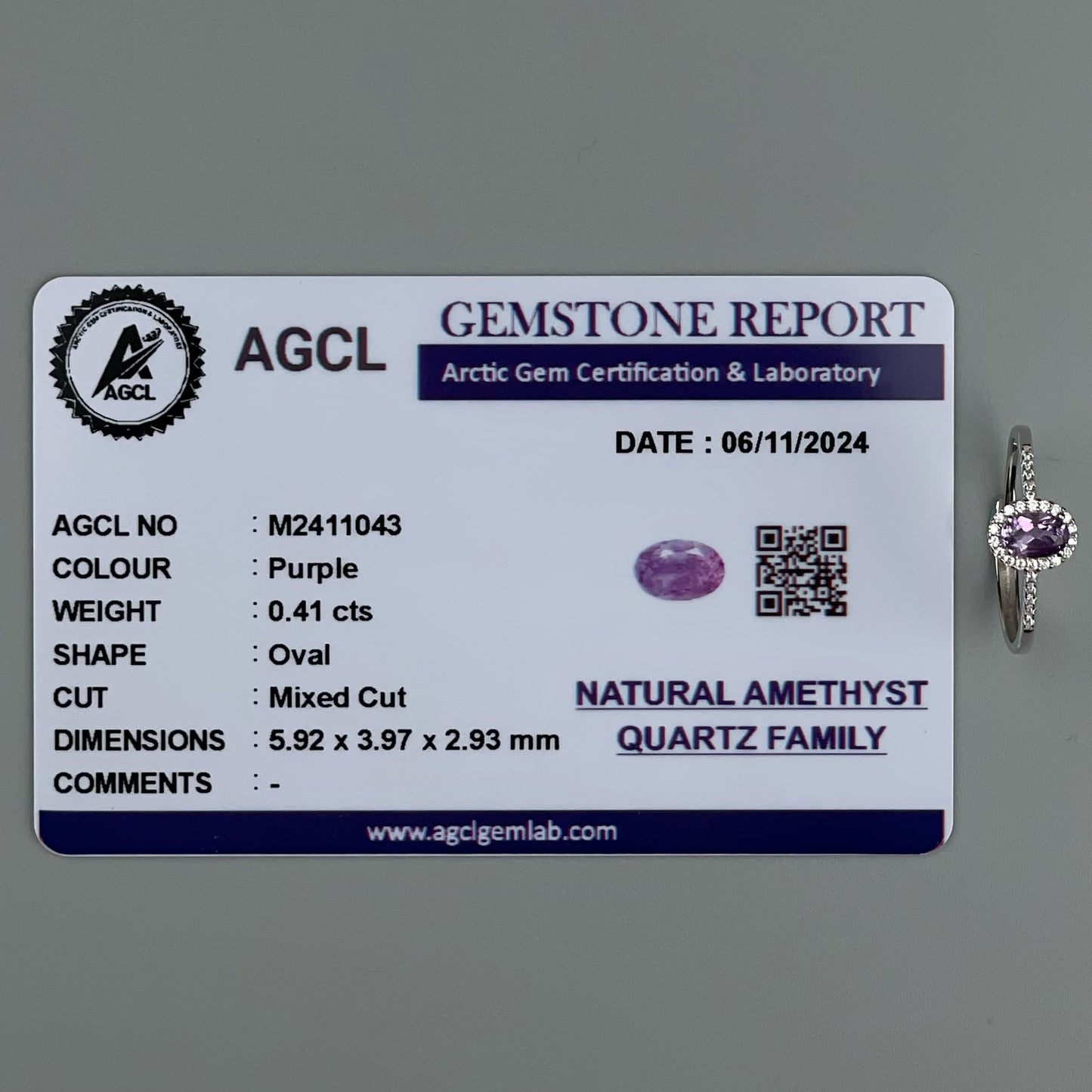Silver Adjustable Ring Amethyst Gemstone Pawnable Women's Accessories with AGCL Certification