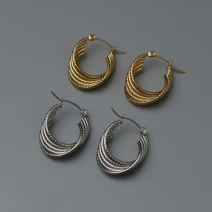 GUNNER Silver/Gld 5 Layered Bamboo Twisted U-Shape Hoop Earrings