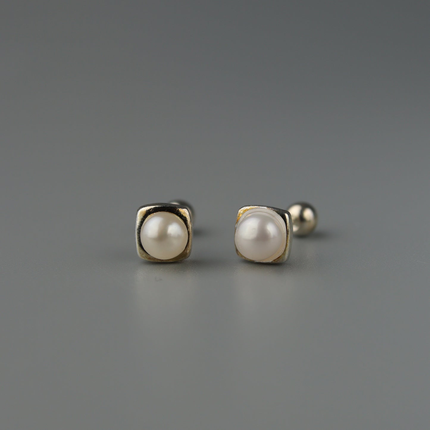 MIDGE S925 Silver Square Fresh Water P Mini Stud Earrings