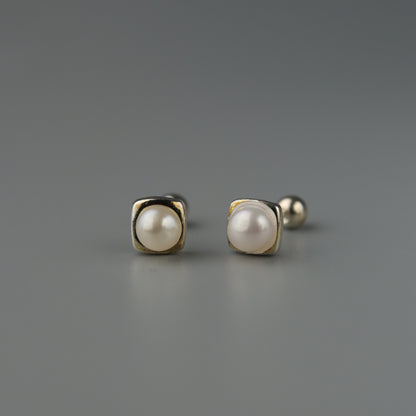 MIDGE S925 Silver Square Fresh Water P Mini Stud Earrings