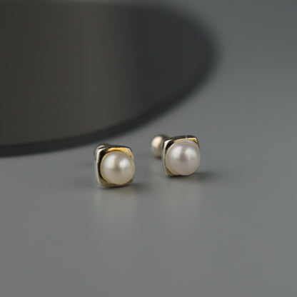 MIDGE S925 Silver Square Fresh Water P Mini Stud Earrings
