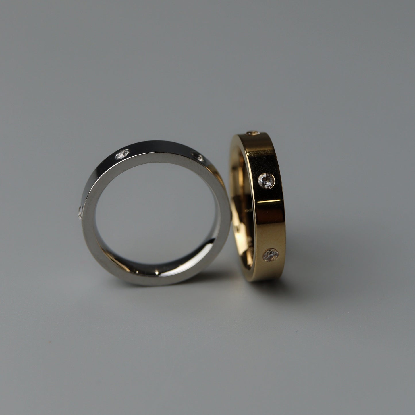 FALCO Silver/Gold Full Embedded Pattern Couple Rings