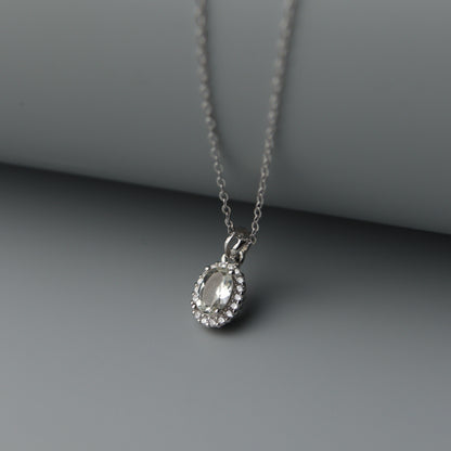 Oval Pendant Natural Quartz Colourless Gemstone S925 Silver Chain Necklace Pawnable with AGCL Certification