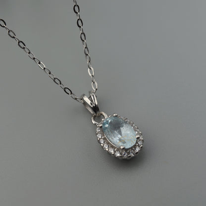 Oval Pendant Natural Topaz Gemstone S925 Silver Chain Necklace
