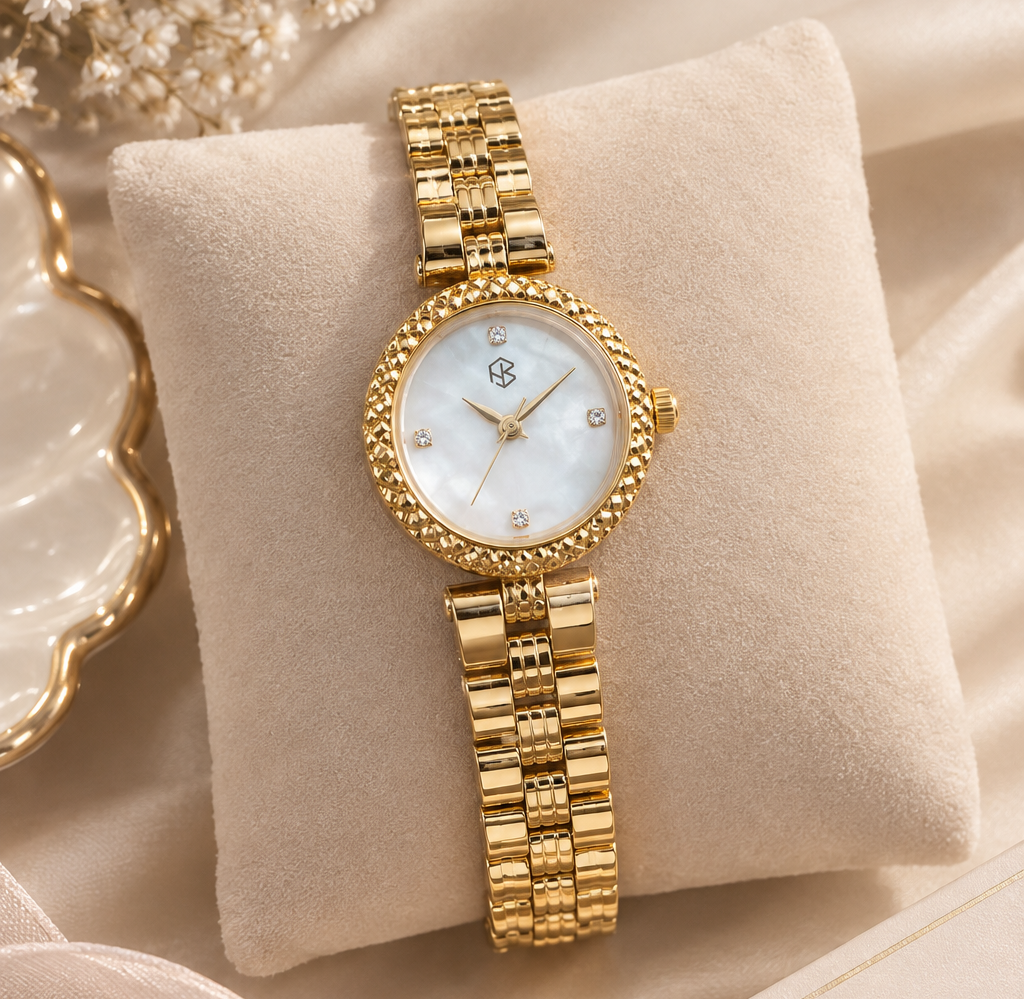 ZAVRI Gold Round White Dial Face Women's Minimalist Fashion Watch