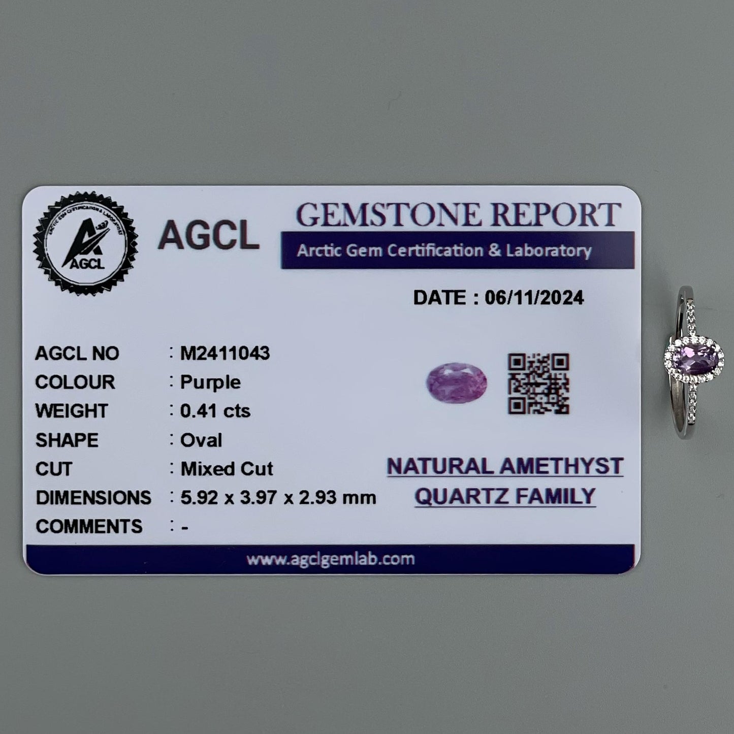 Silver Adjustable Ring Amethyst Gemstone Pawnable Women's Accessories with AGCL Certification