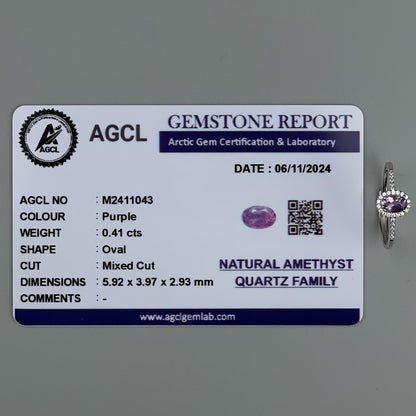 Silver Adjustable Ring Amethyst Gemstone Pawnable Women's Accessories with AGCL Certification