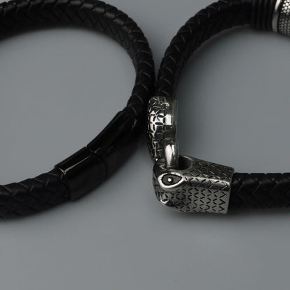 Men Jewelry MAEL Black Snake Charm Leather Bracelet Fashion Accessory for Men