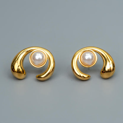 MAREN C Shaped Centered Synthetic Pearl Stud Earrings for Women's