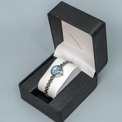 JESSA Blue Dial Silver-Tone Round Slim Minimalist Women’s Quartz Wrist Watch