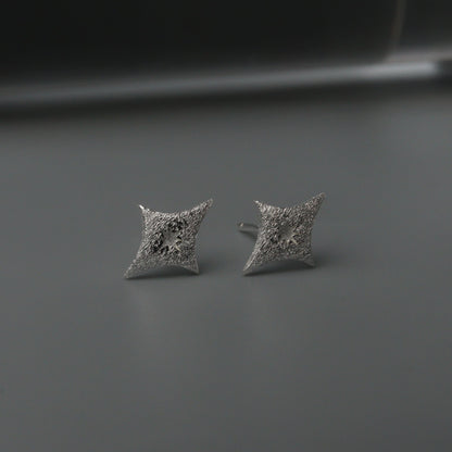 ZURI S925 Silver Star Engraved Scratched Style Stud Earrings