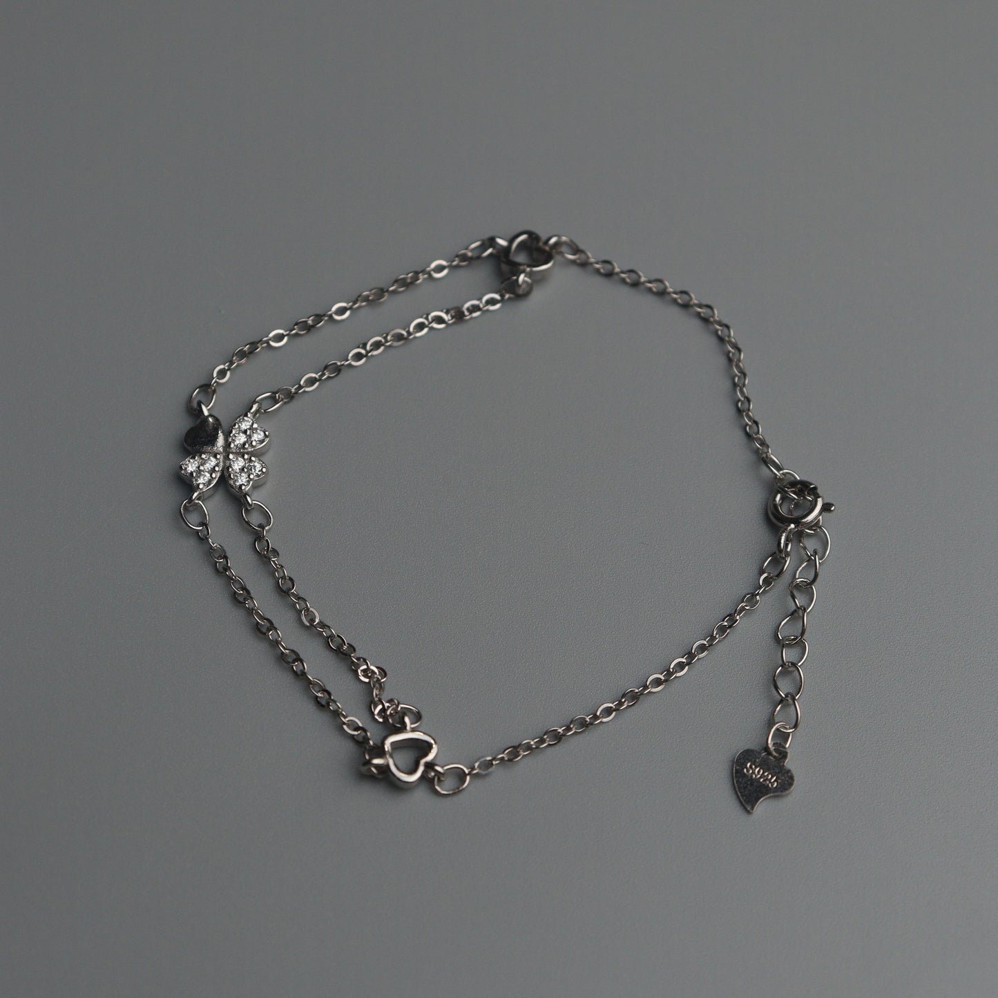VIEN S925 Silver for Men Women Lucky Clover Hearts Bracelet