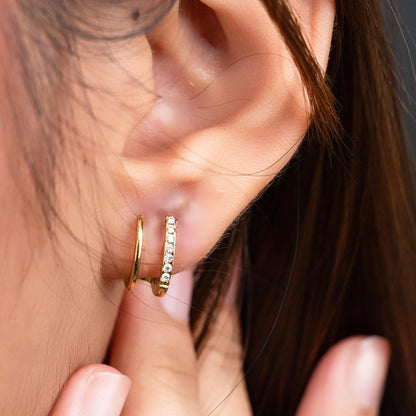 CEVY Hollow J Shaped Embedded Stud Earrings for Women's
