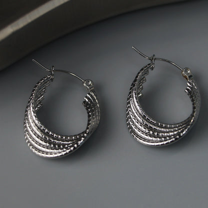 GUNNER Silver/Gld 5 Layered Bamboo Twisted U-Shape Hoop Earrings
