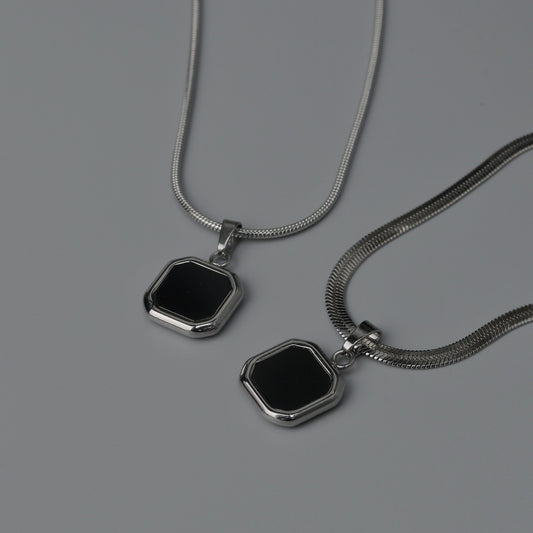 Men Jewelry FRYZER Black Square Silver Types Chain Necklace For Men's