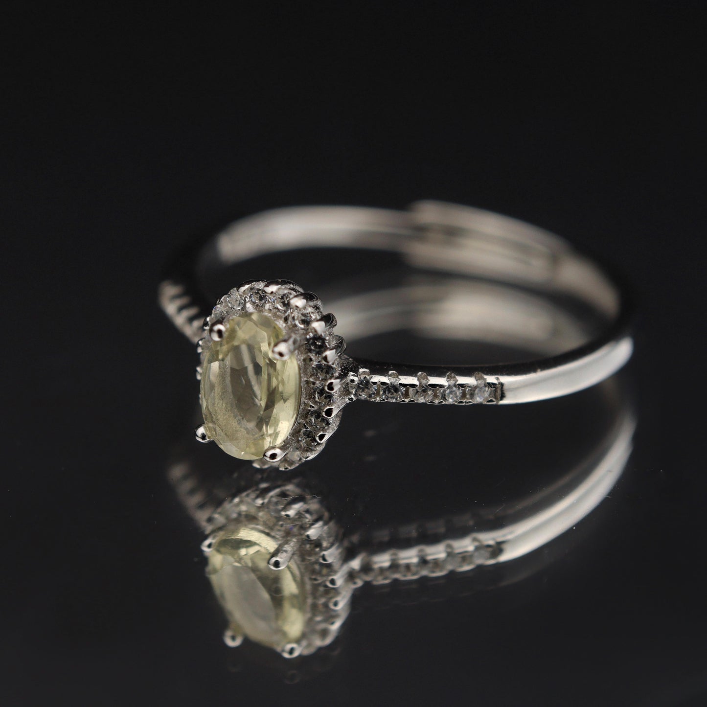 Silver Adjustable Ring Citrine Yellow Gemstone Pawnable Women's Accessories with AGCL Certification