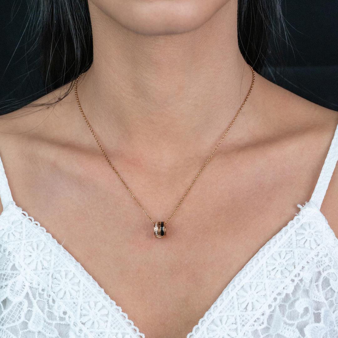 NOLA Rose Gold Geometric Barrel Pendant Chain Necklace For Women's