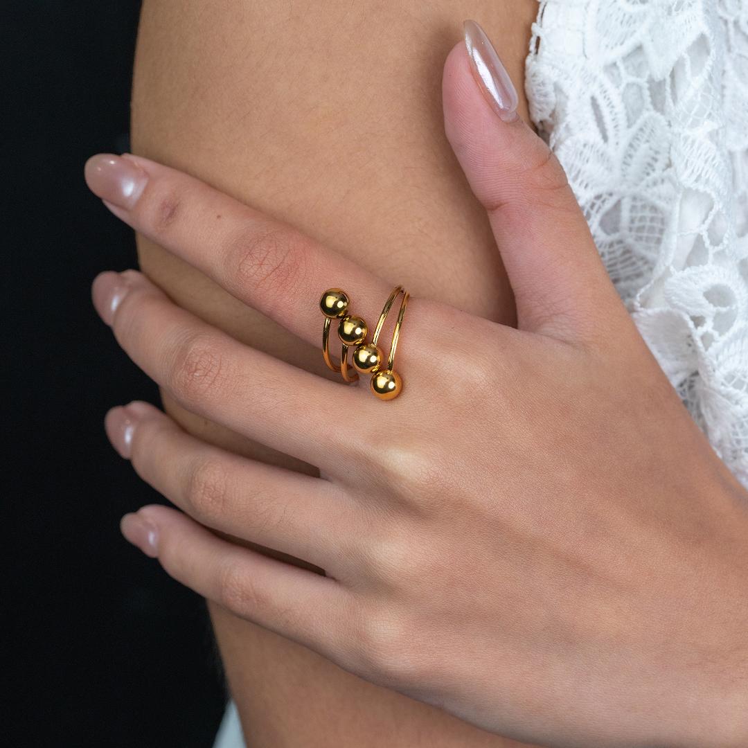 TIVA Porcelain 4 Ball Adjustable Ring for Women