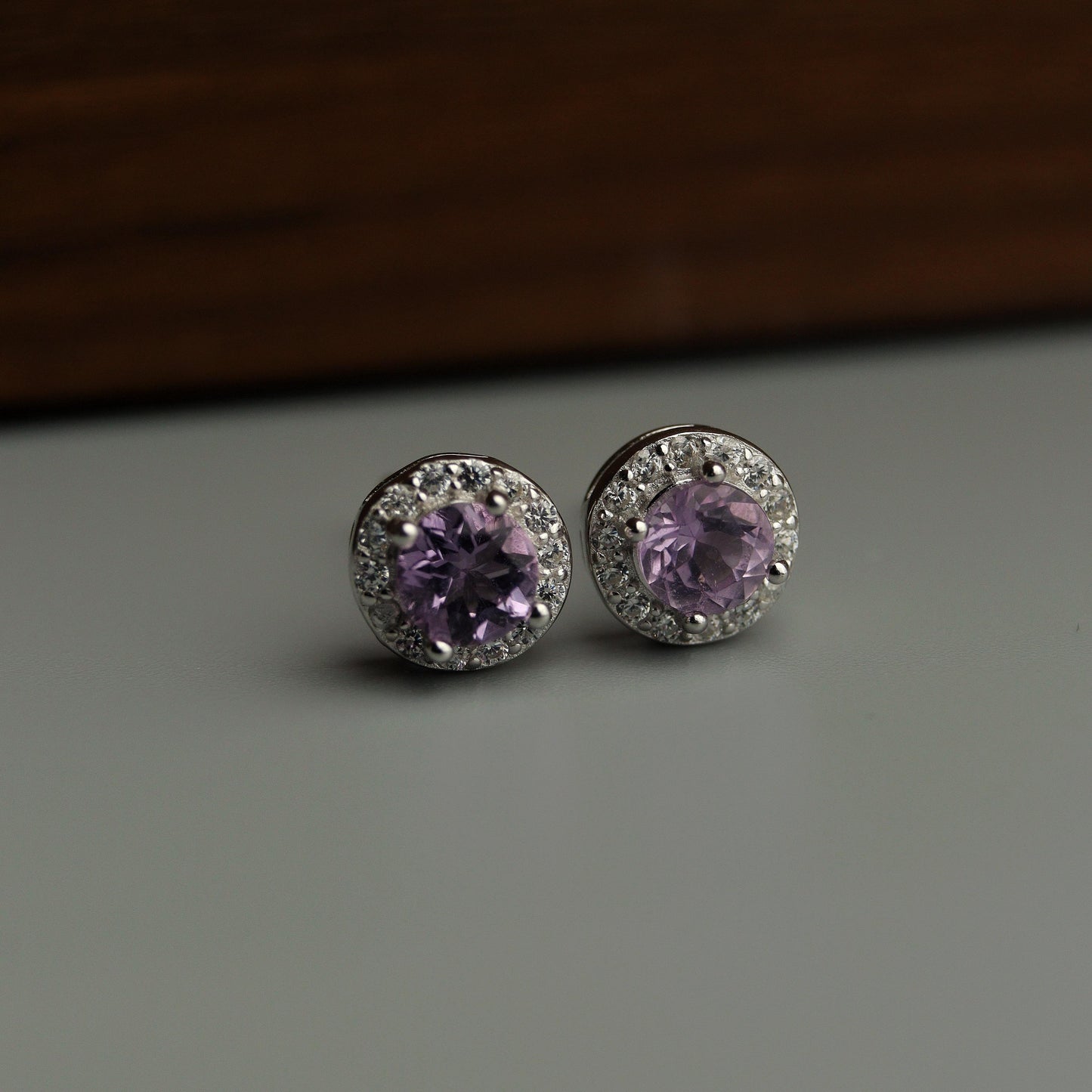 Pawnable Natural Amethyst Gemstone S925 Silver Stud Earrings with AGCL Certification